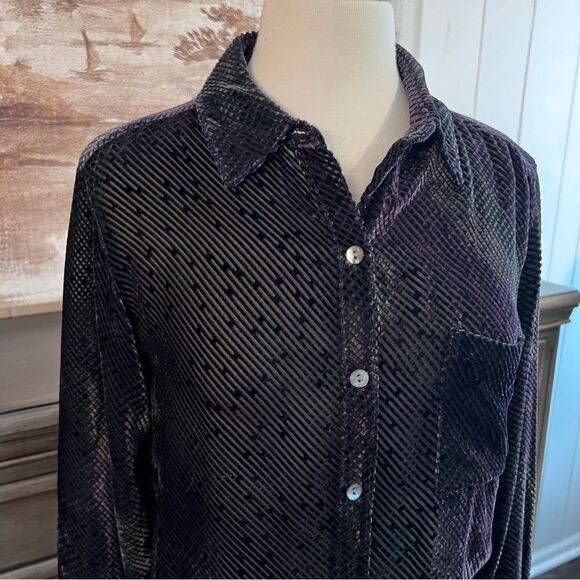 Chicos Design Sheer Long Sleeve Blouse Purple/Navy size 1 (8M) - Picture 6 of 9